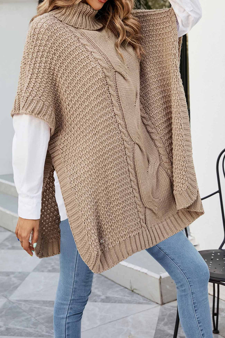Margaret | Refined Cable Knit Turtleneck Poncho Sweater