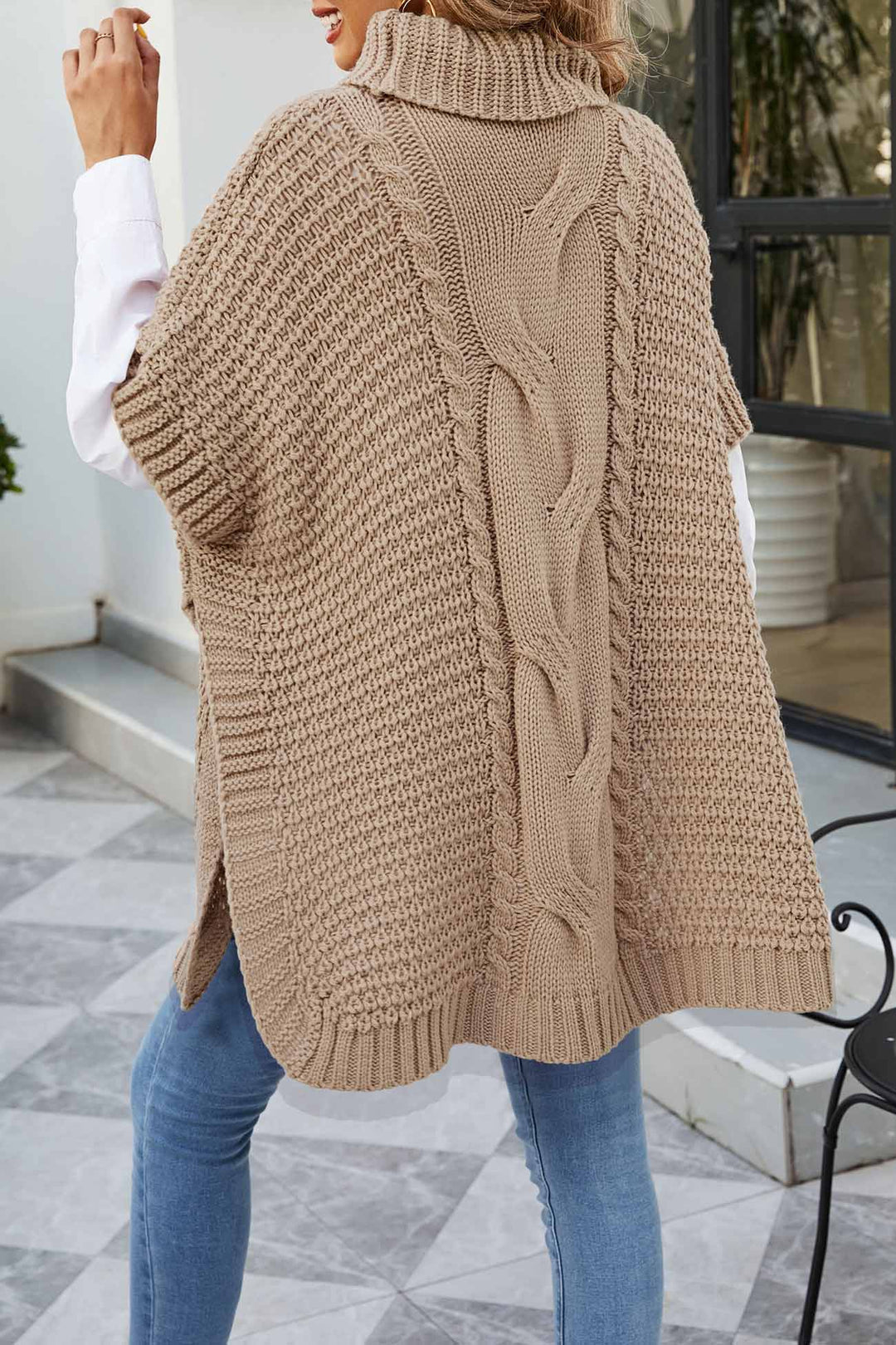Margaret | Refined Cable Knit Turtleneck Poncho Sweater