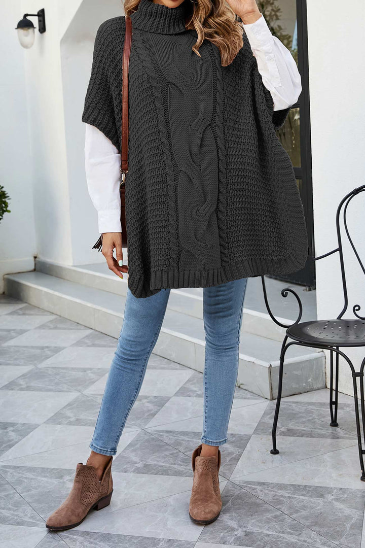 Margaret | Refined Cable Knit Turtleneck Poncho Sweater