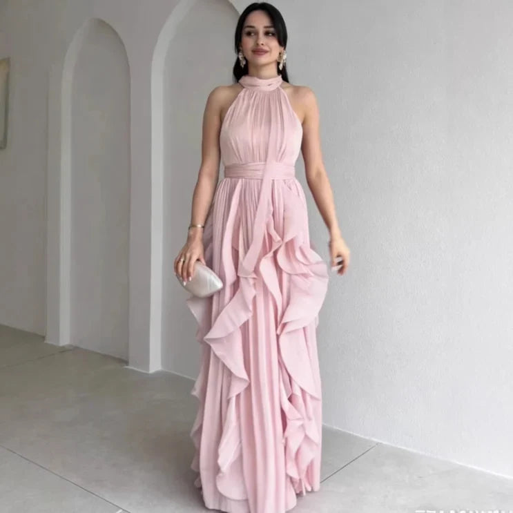 Margaret | Relaxed Ruffle Halter Maxi Holiday Dress