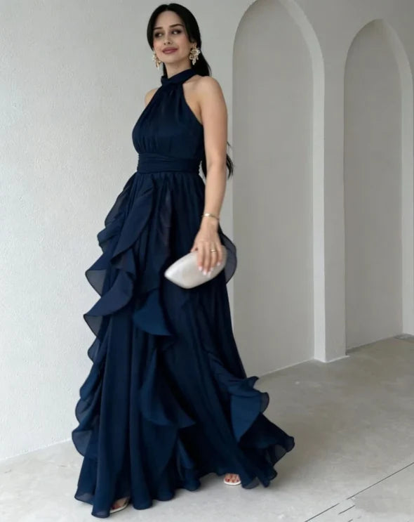 Margaret | Relaxed Ruffle Halter Maxi Holiday Dress