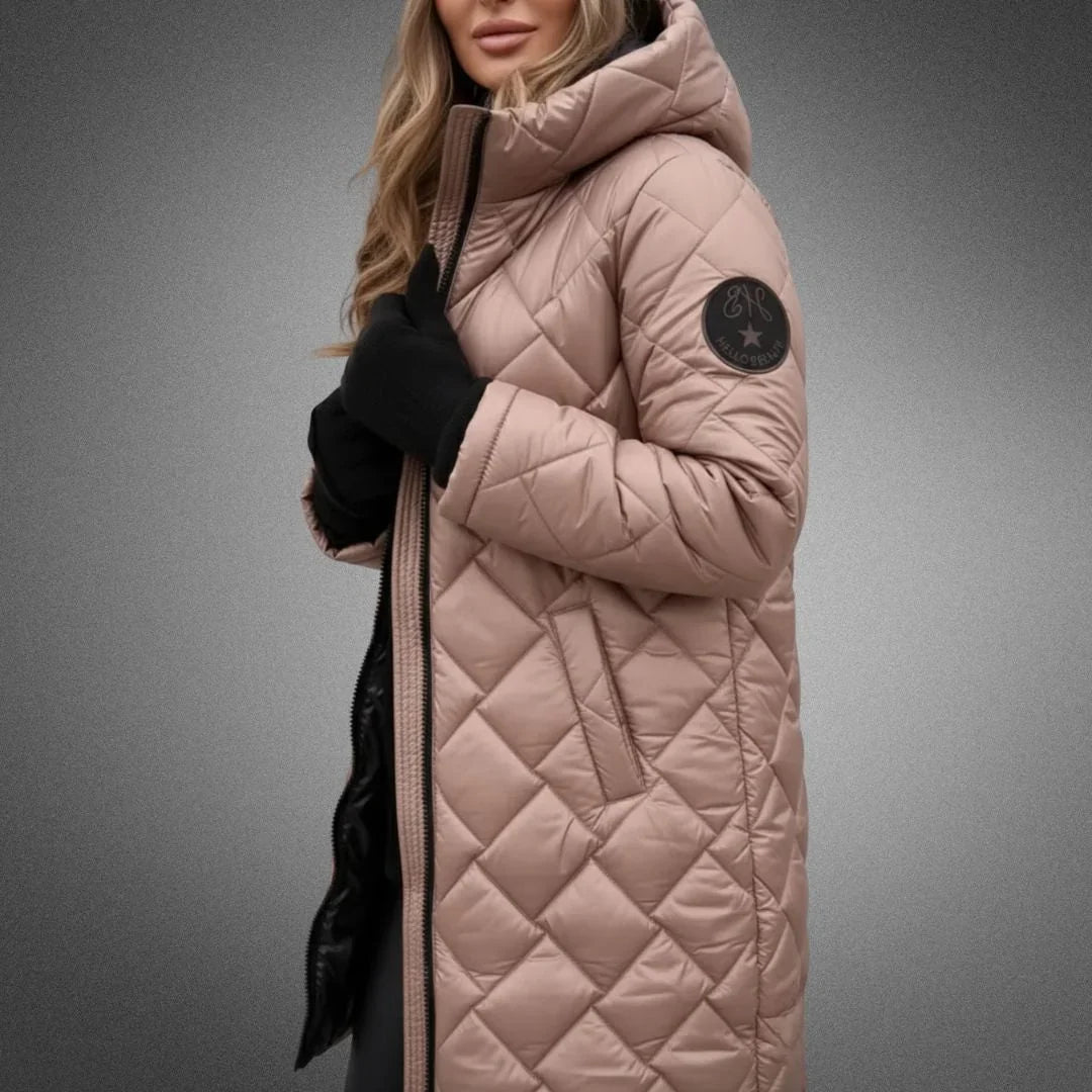 Margaret | Stylish Diamond Quilted Longline Hooded Puffer Jacket