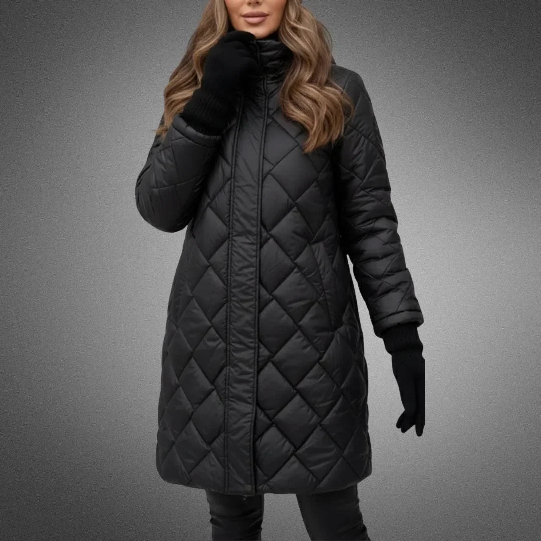Margaret | Stylish Diamond Quilted Longline Hooded Puffer Jacket