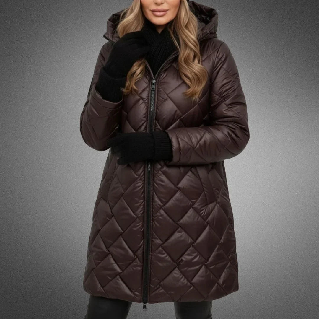 Margaret | Stylish Diamond Quilted Longline Hooded Puffer Jacket