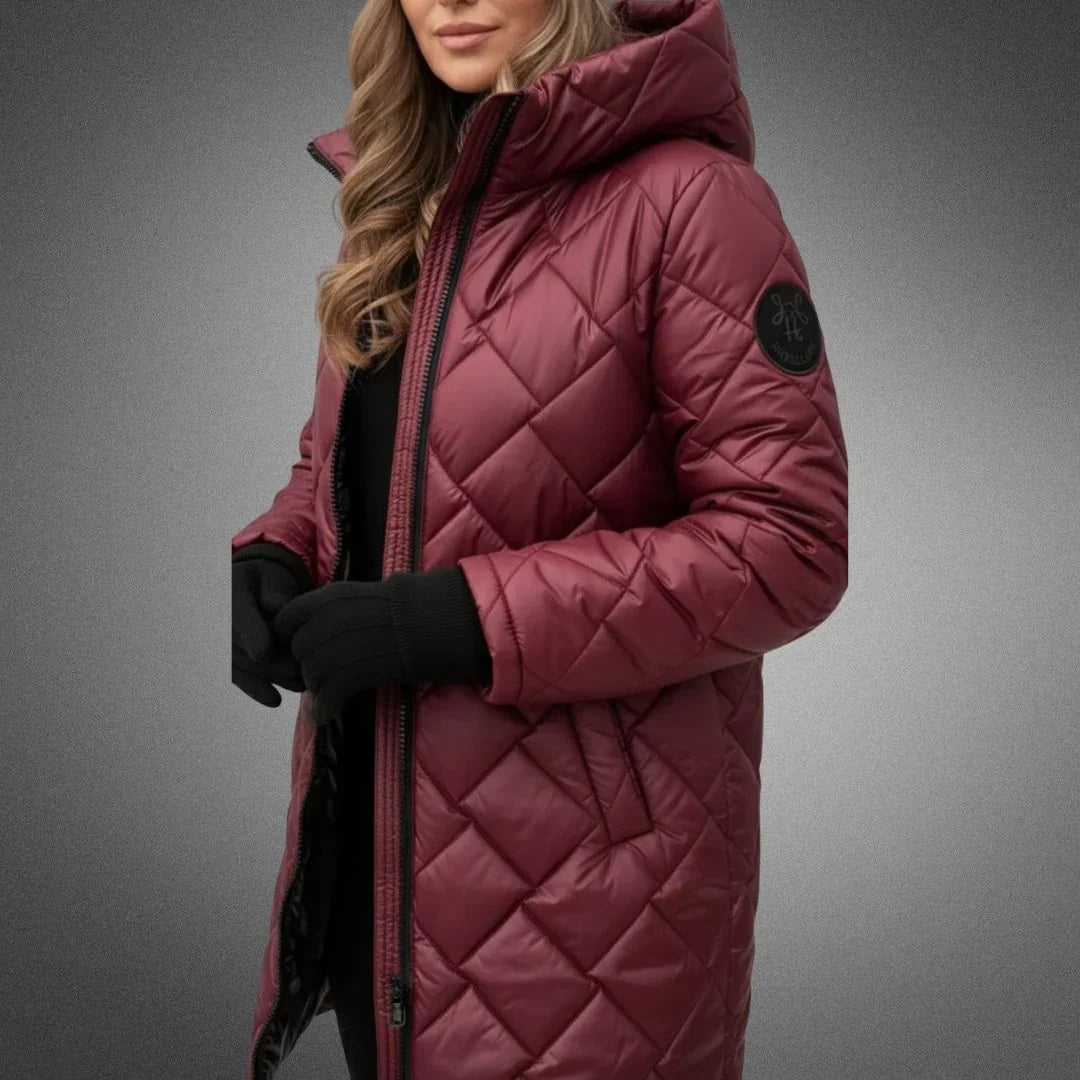 Margaret | Stylish Diamond Quilted Longline Hooded Puffer Jacket