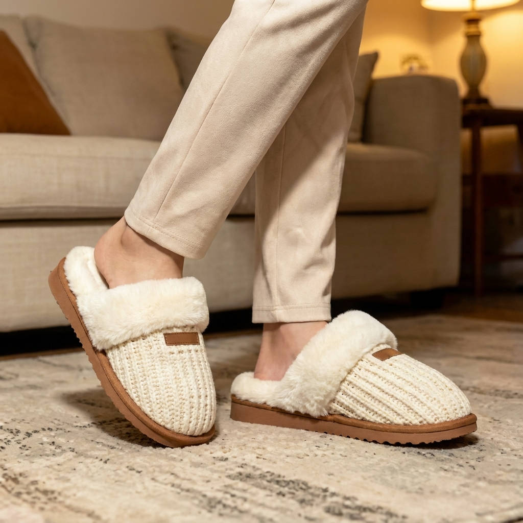 Maria | Cozy Fuzzy Knit House Slippers with Memory Foam