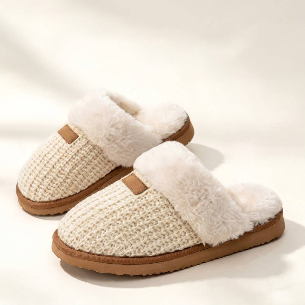 Maria | Cozy Fuzzy Knit House Slippers with Memory Foam