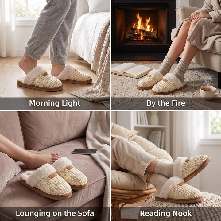 Maria | Cozy Fuzzy Knit House Slippers with Memory Foam