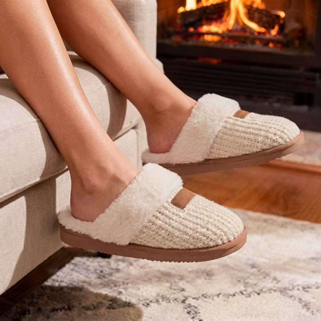 Maria | Cozy Fuzzy Knit House Slippers with Memory Foam