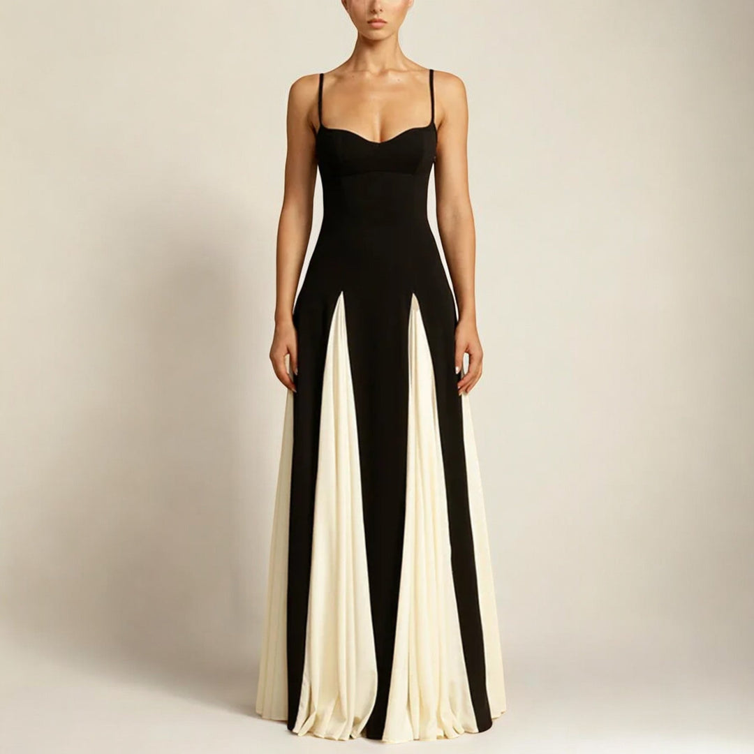 Maria | Polished Two-Tone Pleated Fall Wedding Guest Maxi Dress