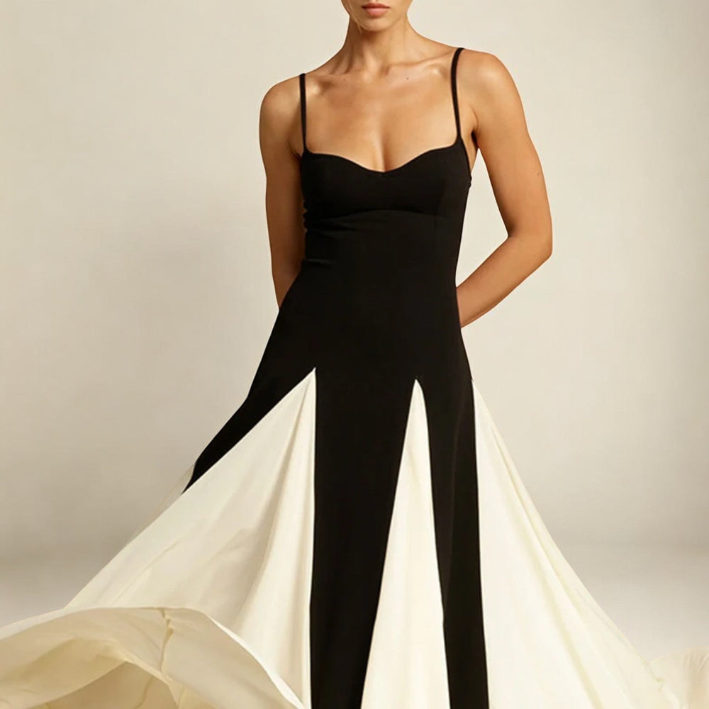 Maria | Polished Two-Tone Pleated Fall Wedding Guest Maxi Dress