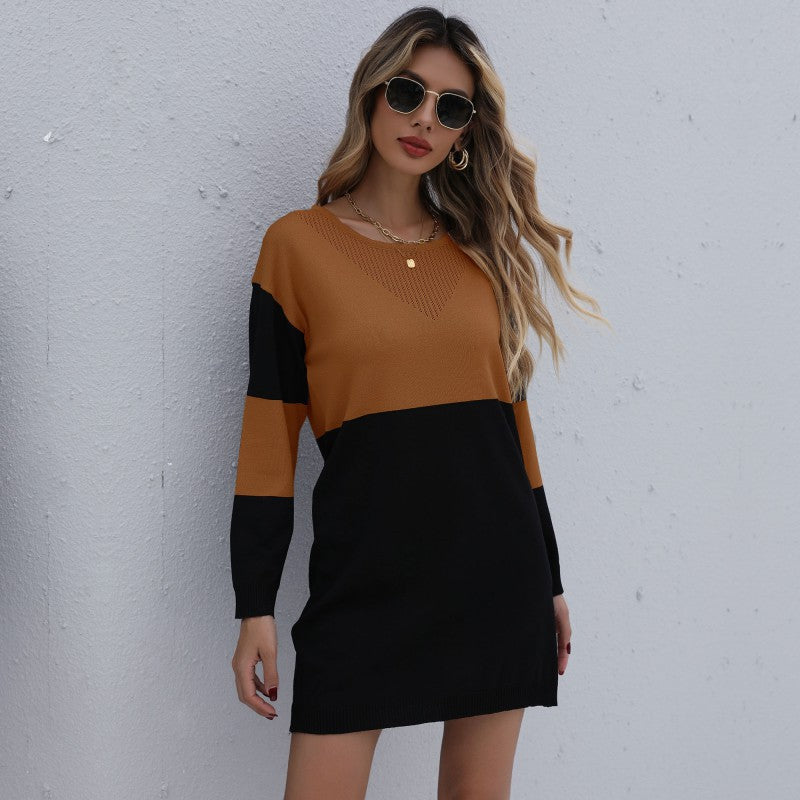 Maria | Refined Color Block Knit Sweater Dress