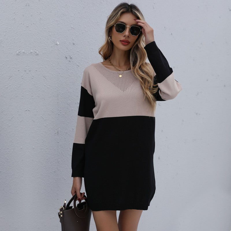 Maria | Refined Color Block Knit Sweater Dress