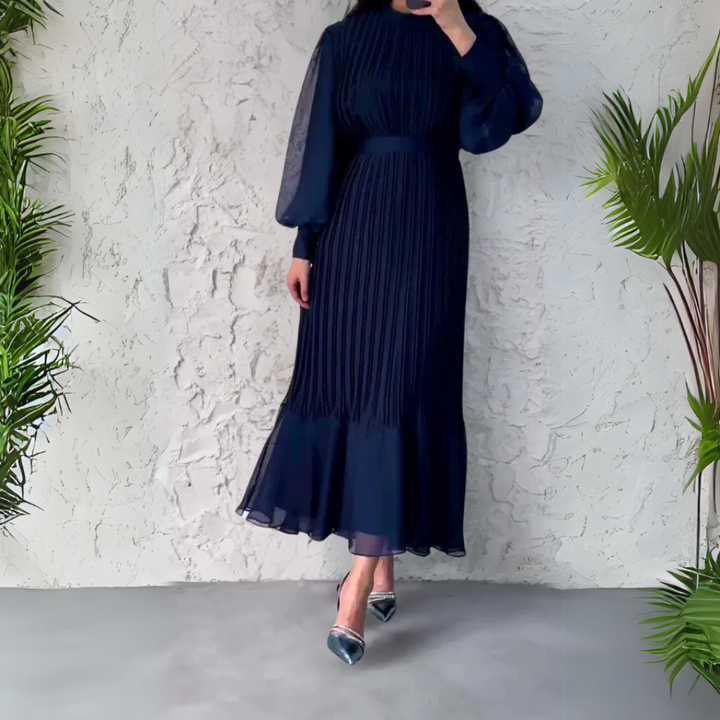 Maria | Refined Pleated Mock Neck Holiday Dress