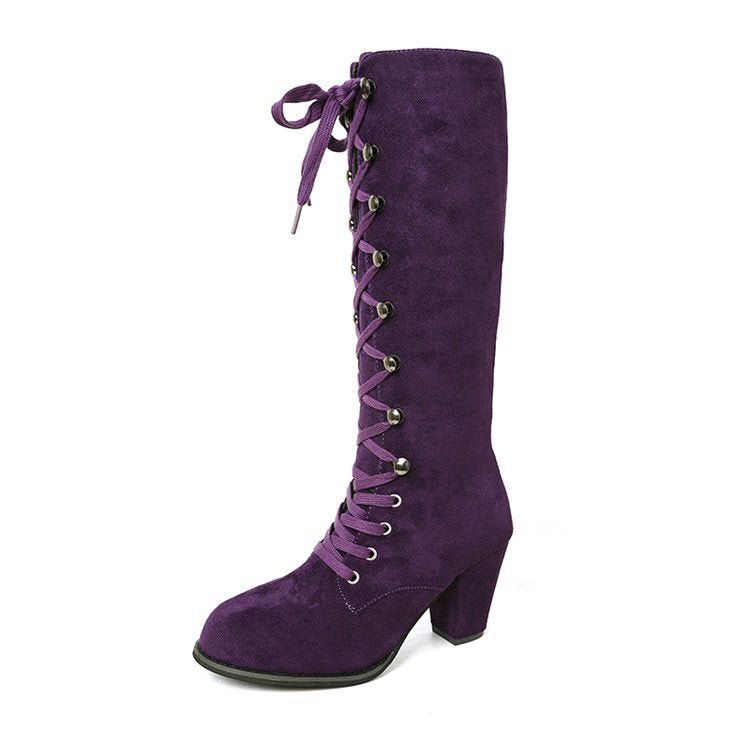 Maria | Relaxed Lace-Up Knee High Boots with Block Heel