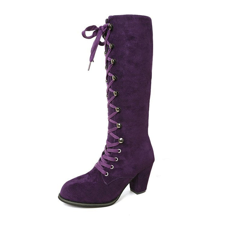 Maria | Relaxed Lace-Up Knee High Boots with Block Heel