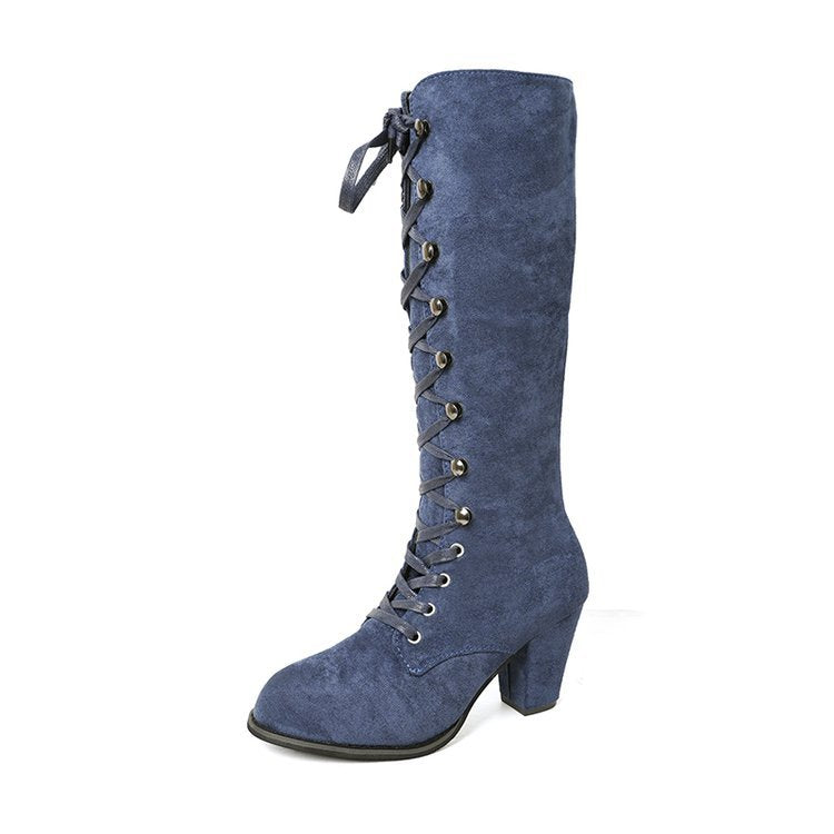 Maria | Relaxed Lace-Up Knee High Boots with Block Heel
