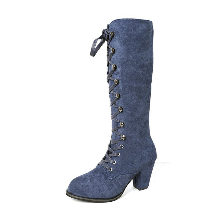 Maria | Relaxed Lace-Up Knee High Boots with Block Heel