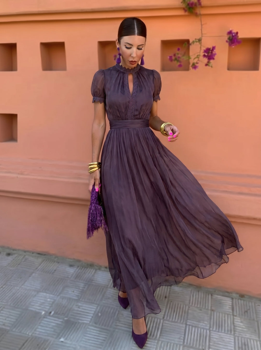 Maria | Stylish Pleated Long Sleeve Holiday Dress