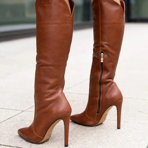 Maria | Stylish Pointed Toe Knee High Boots with Stiletto Heel