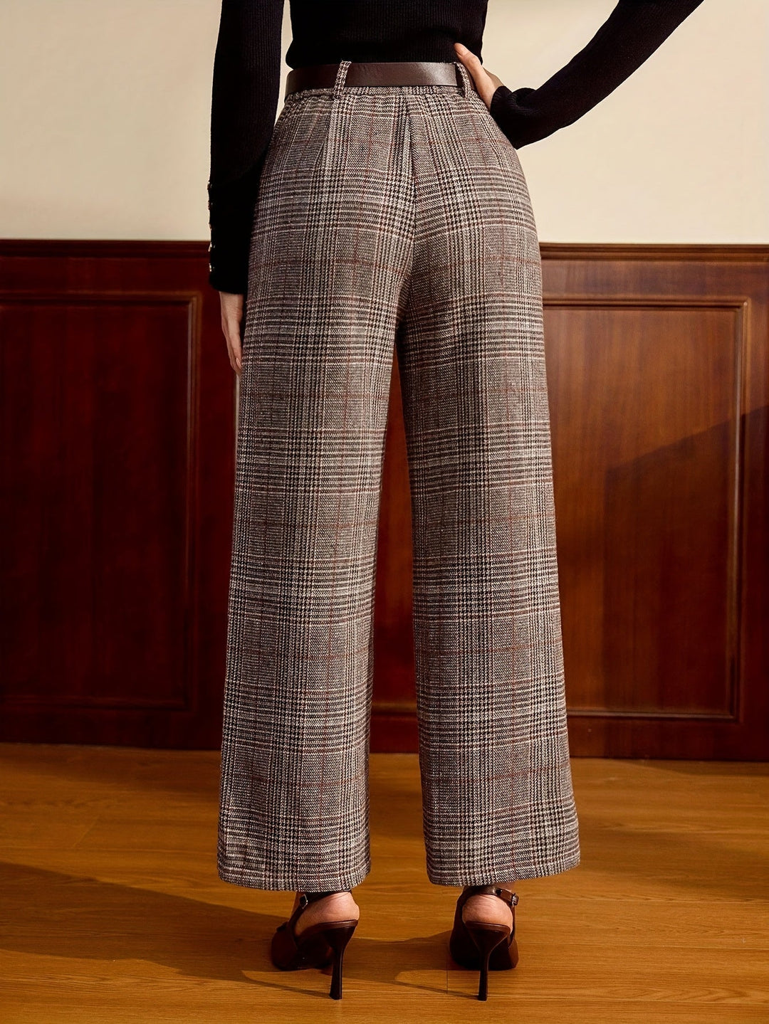 Marilyn | Chic High Waisted Wide Leg Plaid Pants