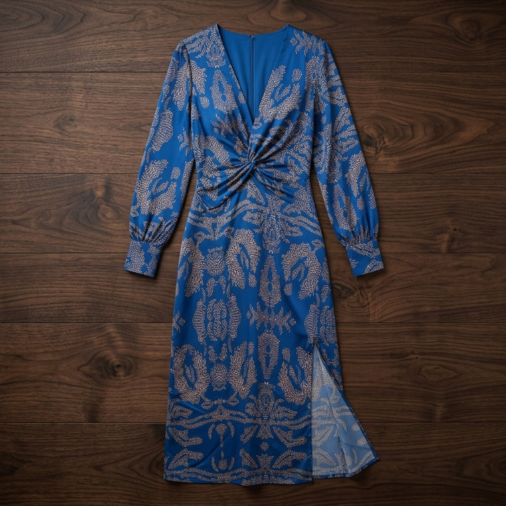 Marilyn | Chic Twist-Front Printed Holiday Dress