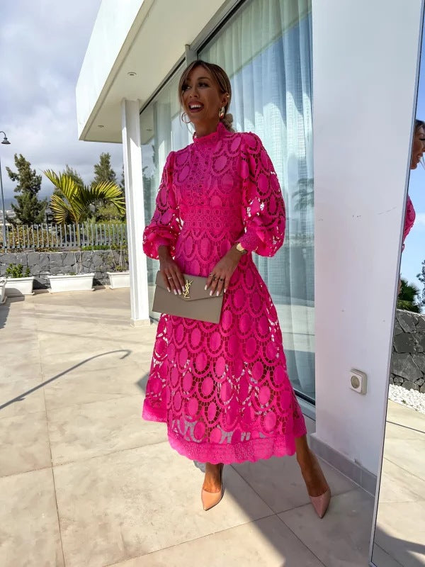 Marilyn | Refined Crochet Lace Fall Wedding Guest Midi Dress