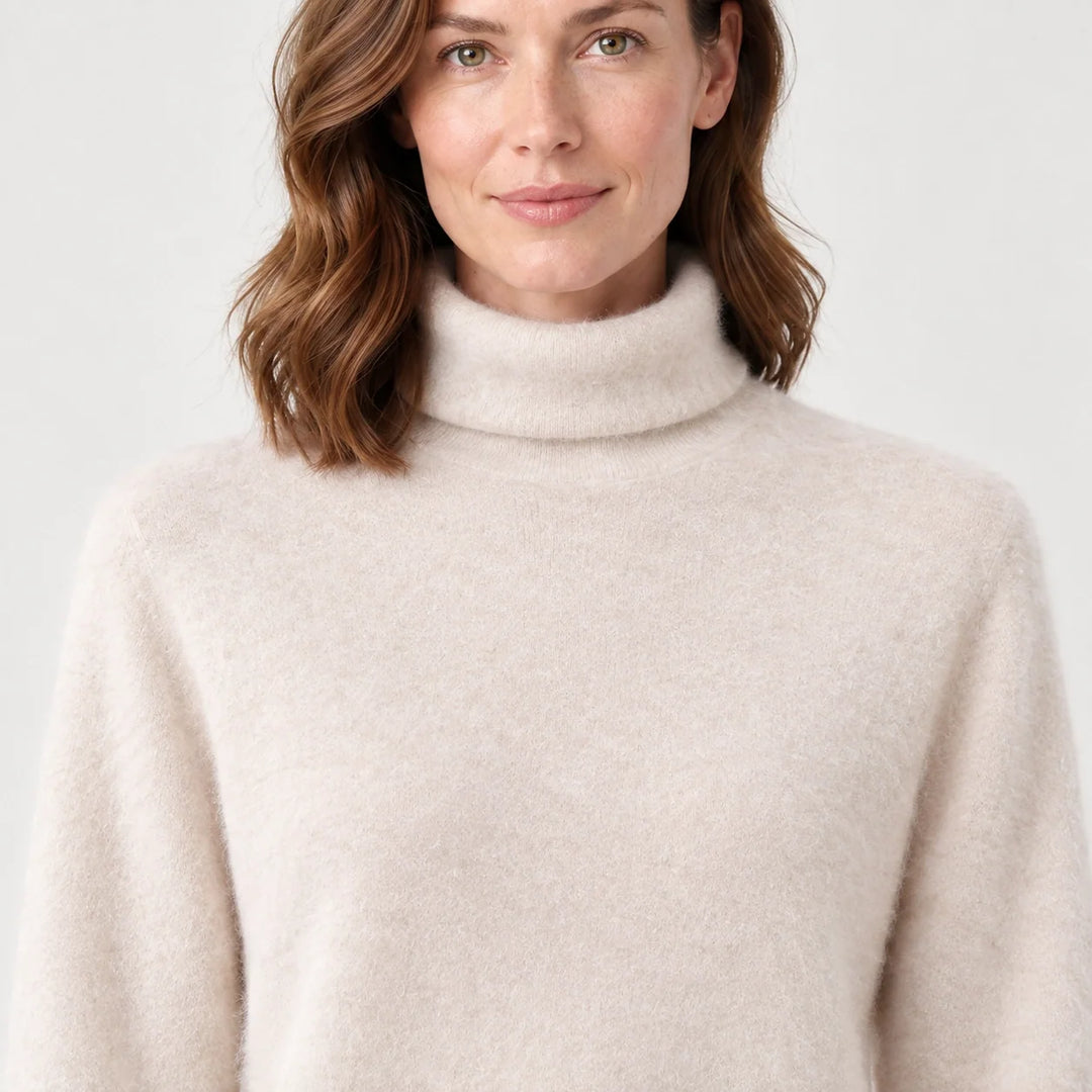 Marilyn | Stylish Ribbed Trim Long Sleeve Turtleneck Sweater