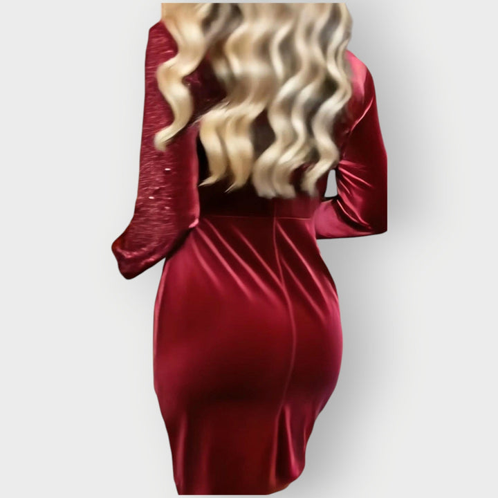 Marilyn | Stylish Sequin Wrap Fall Wedding Guest Dress