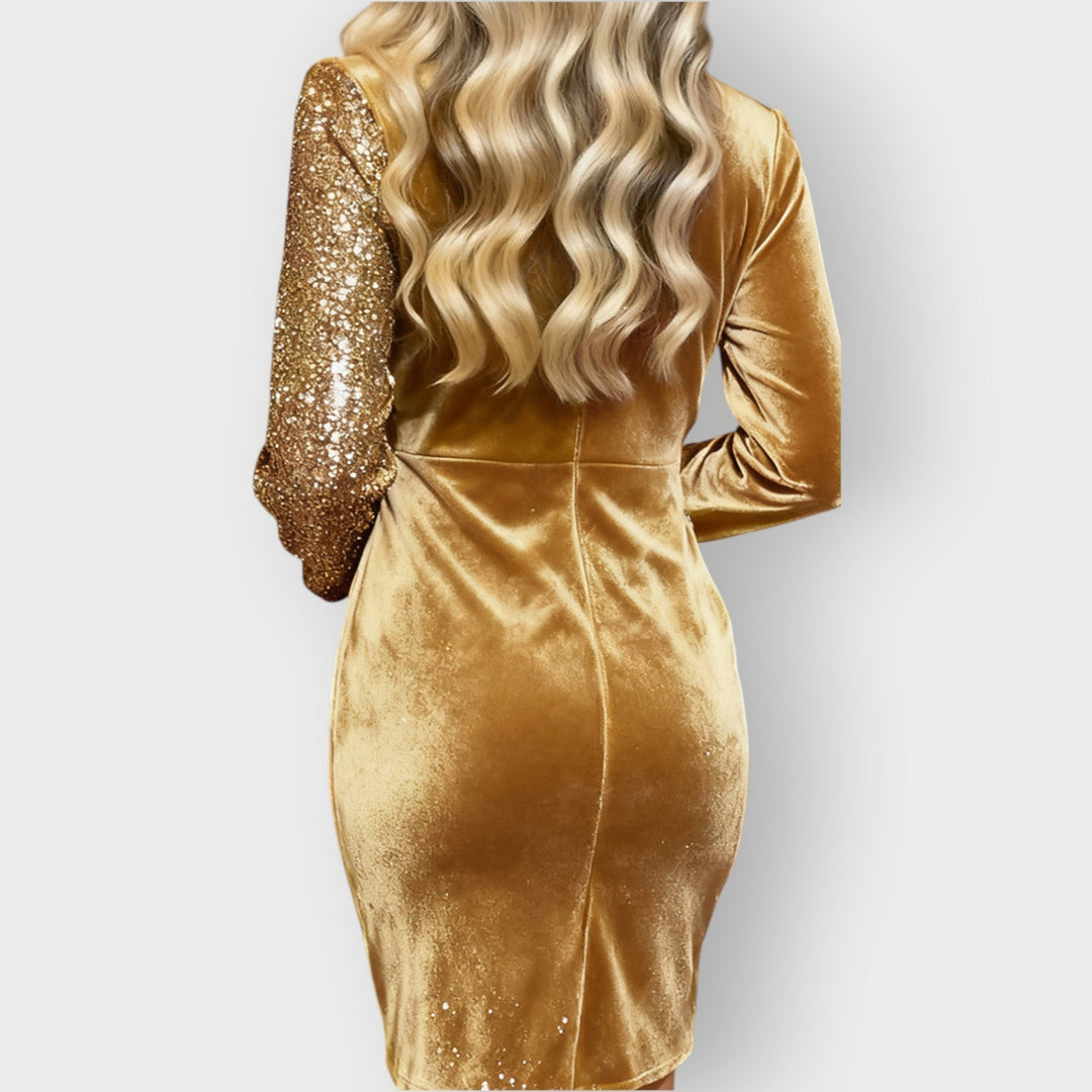Marilyn | Stylish Sequin Wrap Fall Wedding Guest Dress