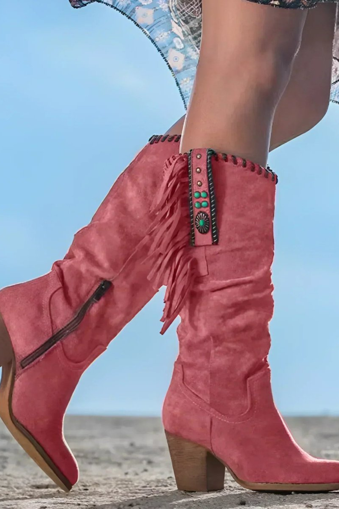 Martha | Chic Slouchy Wide Calf Boots with Western Fringe