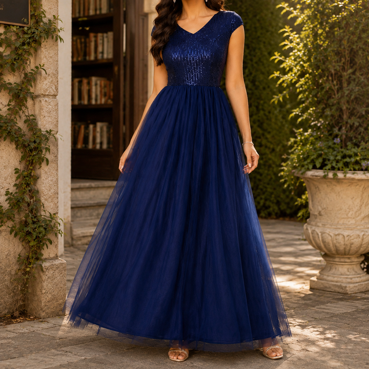 Mary | Chic Sequin Fall Wedding Guest Maxi Dress