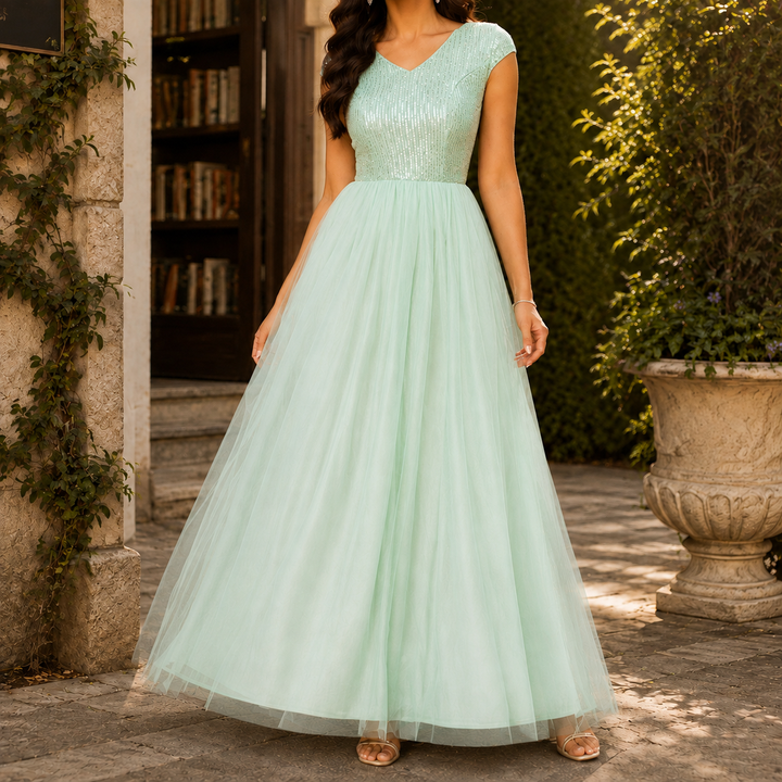 Mary | Chic Sequin Fall Wedding Guest Maxi Dress