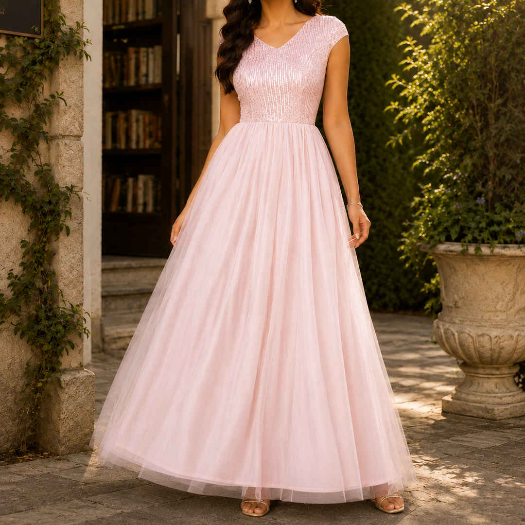 Mary | Chic Sequin Fall Wedding Guest Maxi Dress