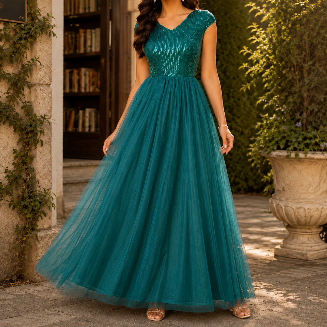 Mary | Chic Sequin Fall Wedding Guest Maxi Dress