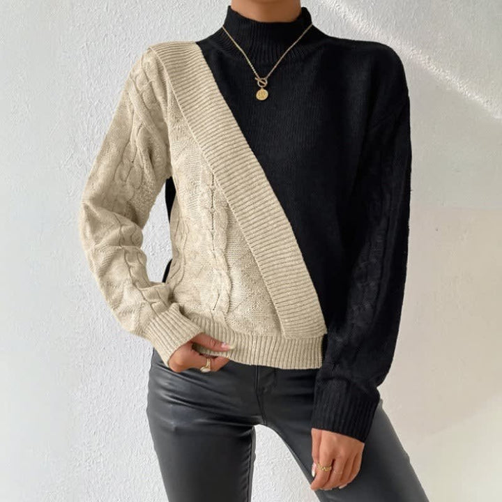 Mary | Cozy Color Block Cable Knit Turtleneck Sweater