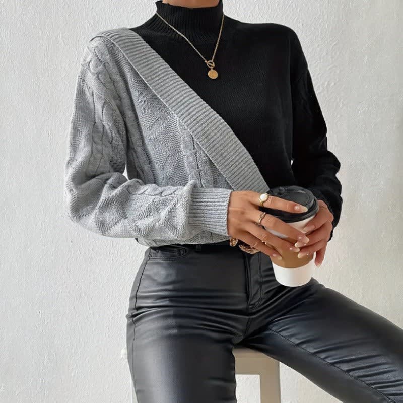Mary | Cozy Color Block Cable Knit Turtleneck Sweater