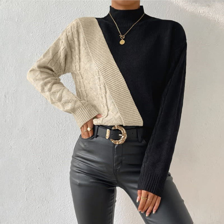 Mary | Cozy Color Block Cable Knit Turtleneck Sweater