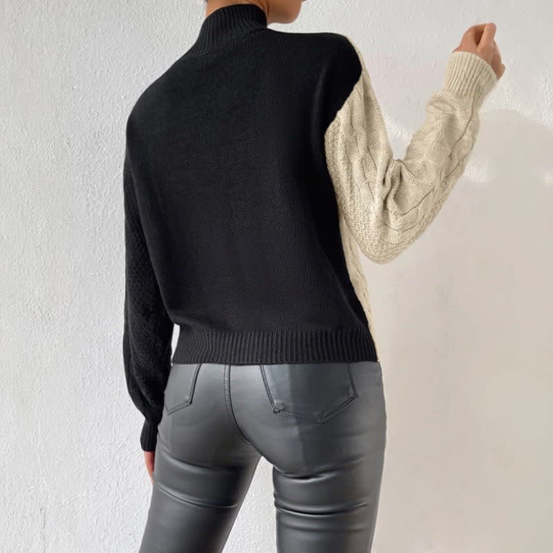 Mary | Cozy Color Block Cable Knit Turtleneck Sweater