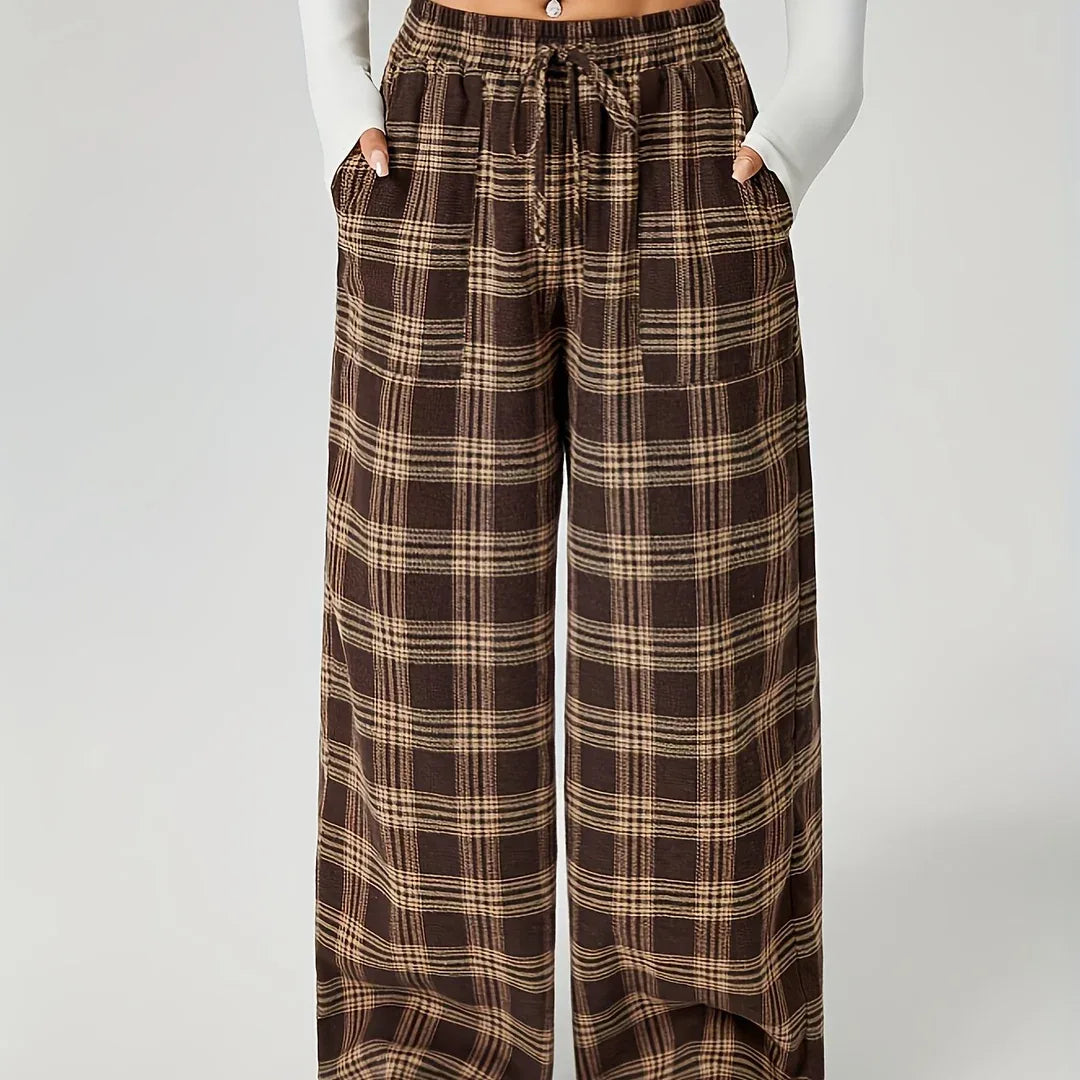 Mary | High Waisted Wide Leg Plaid Pants