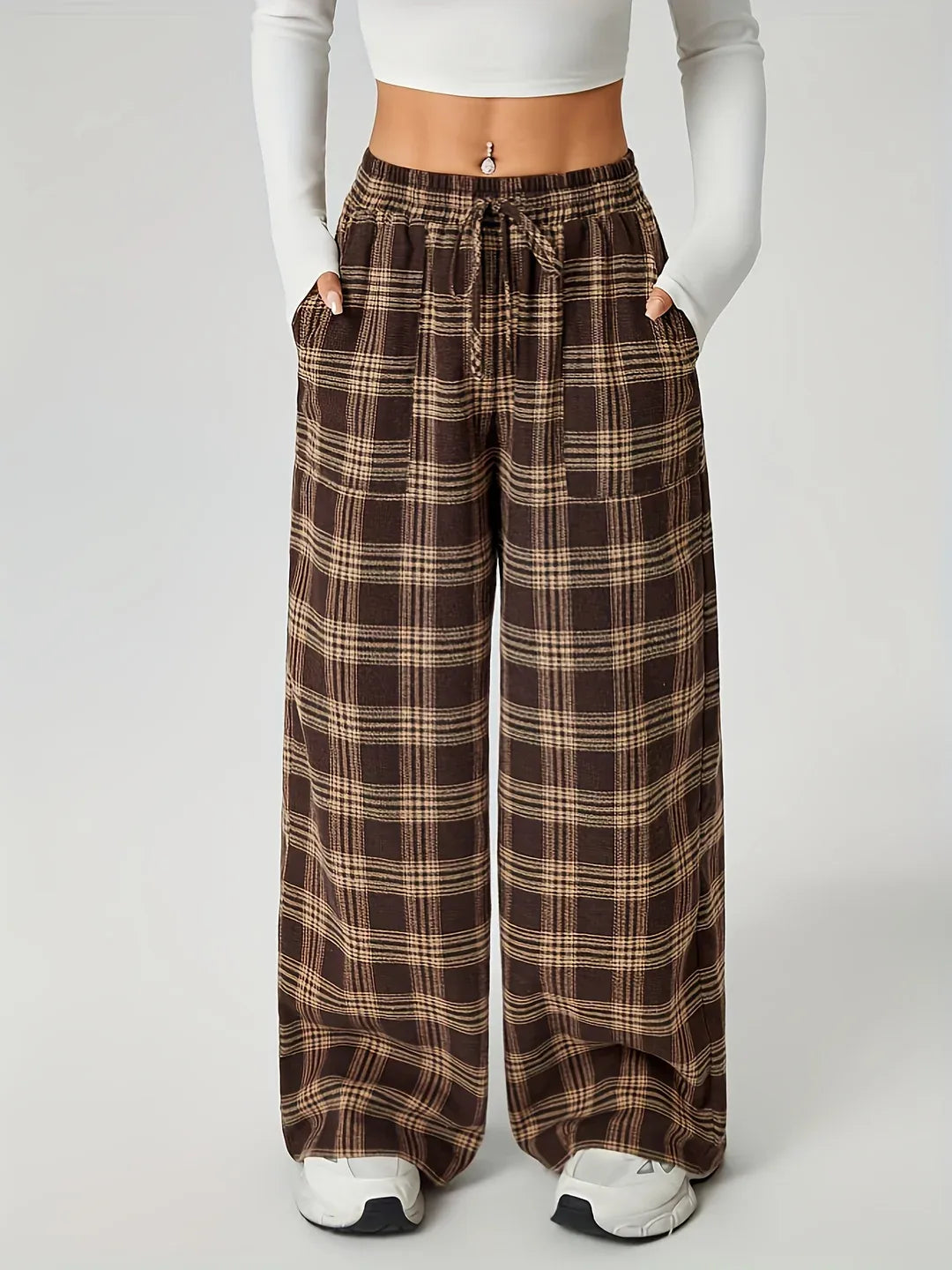 Mary | High Waisted Wide Leg Plaid Pants