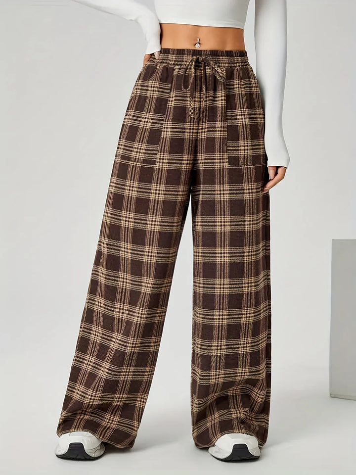 Mary | High Waisted Wide Leg Plaid Pants