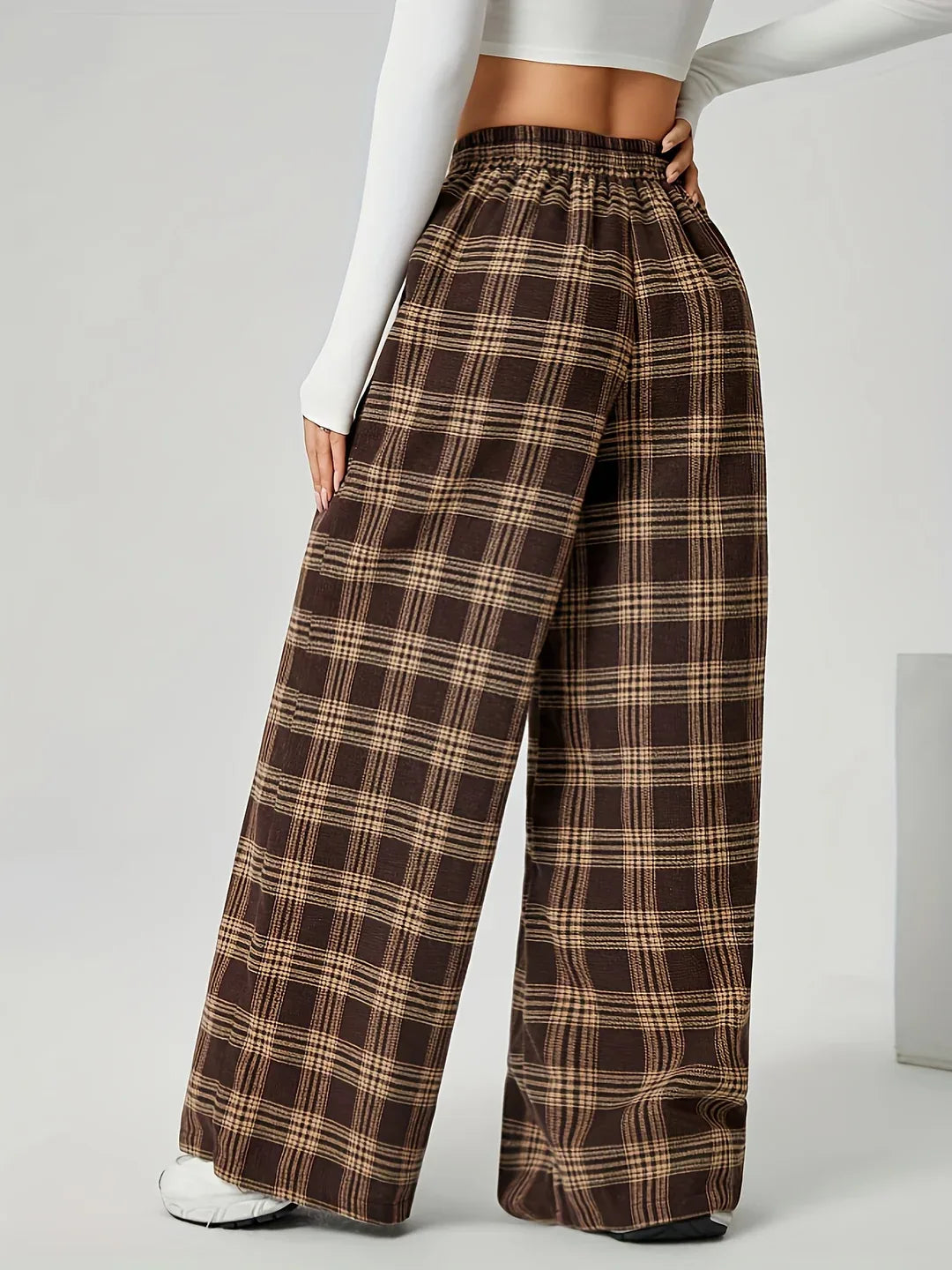 Mary | High Waisted Wide Leg Plaid Pants