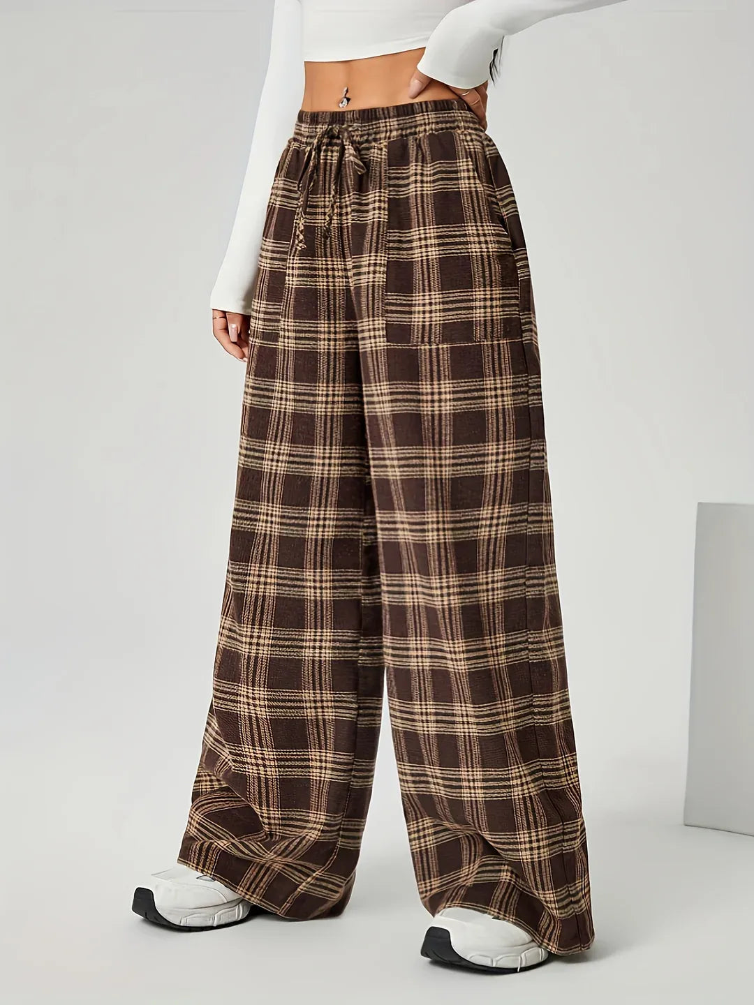 Mary | High Waisted Wide Leg Plaid Pants