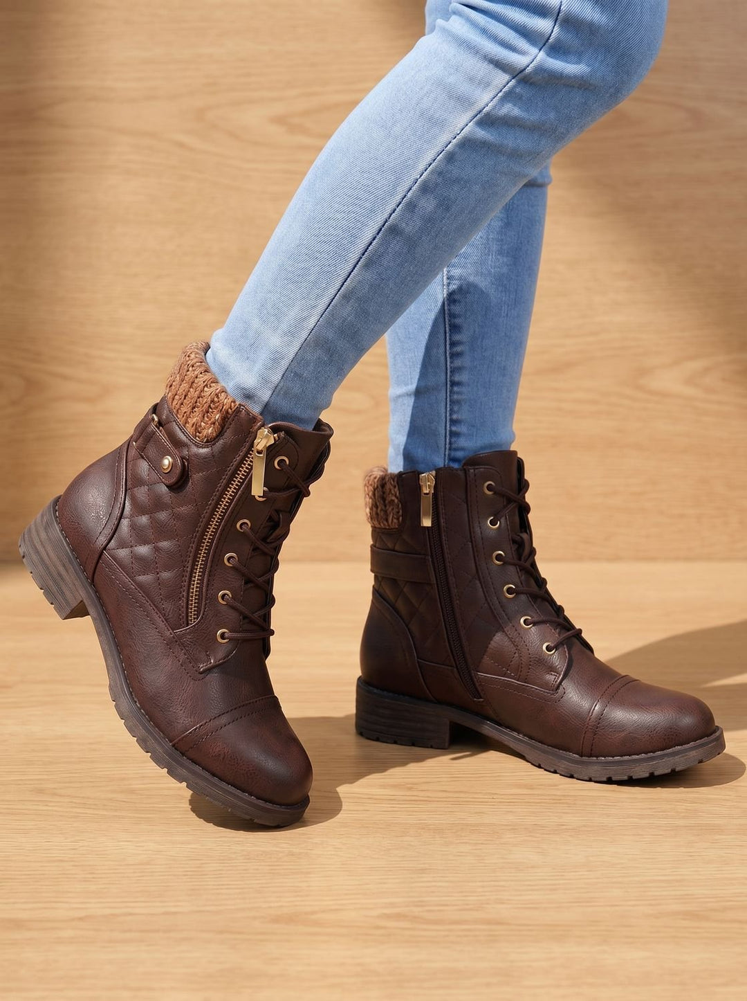 Megan | Cozy Quilted Lace-Up Block Heel Ankle Boots