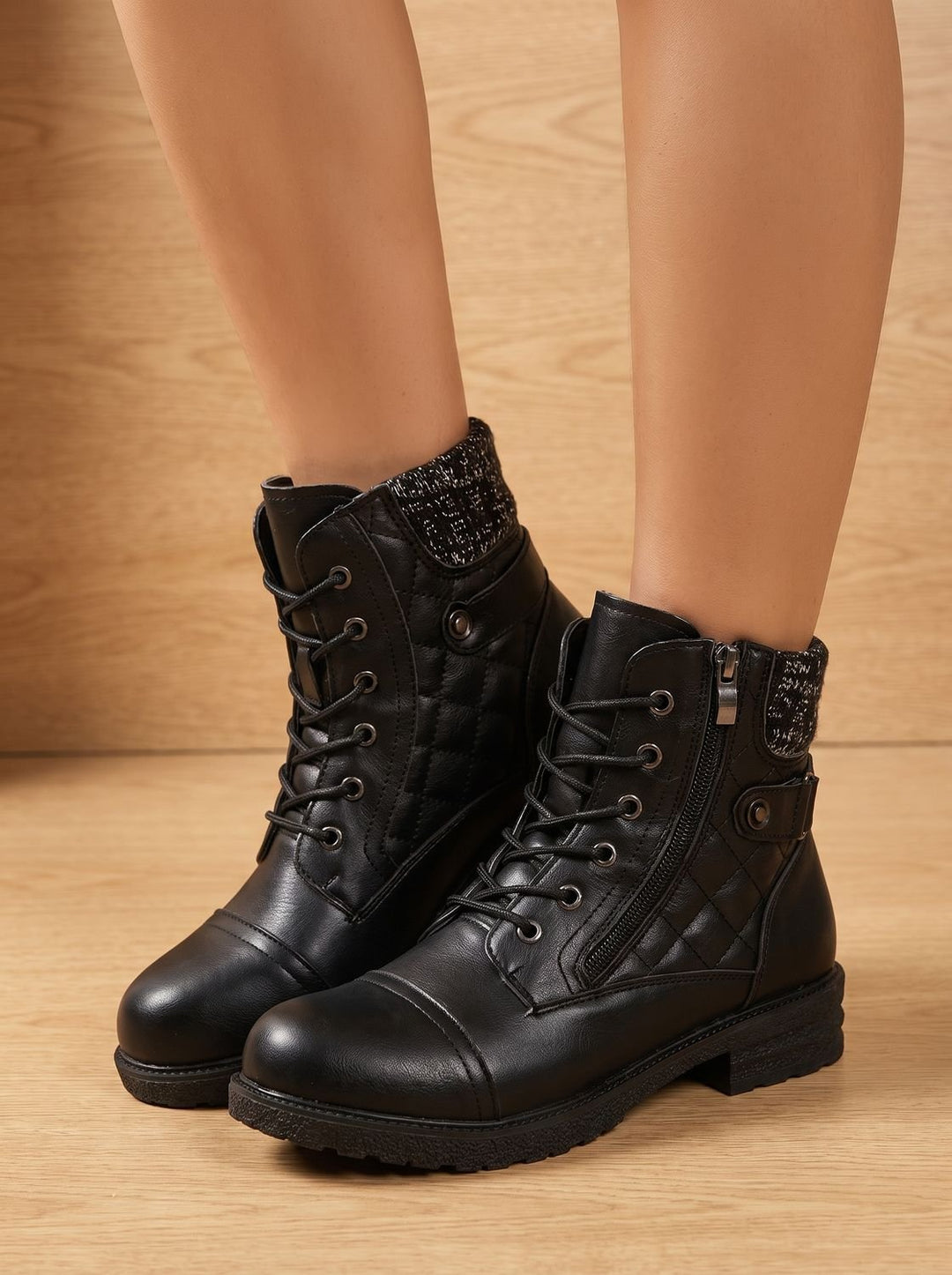 Megan | Cozy Quilted Lace-Up Block Heel Ankle Boots