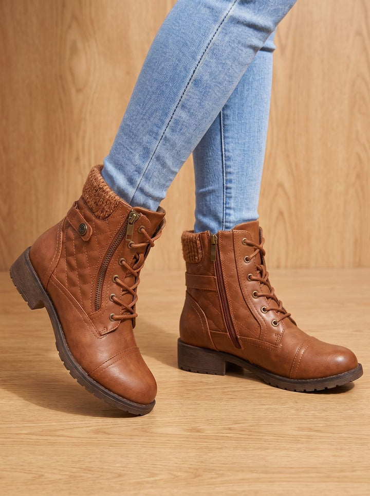 Megan | Cozy Quilted Lace-Up Block Heel Ankle Boots