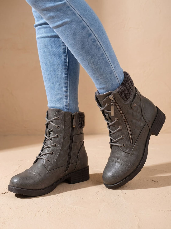 Megan | Cozy Quilted Lace-Up Block Heel Ankle Boots