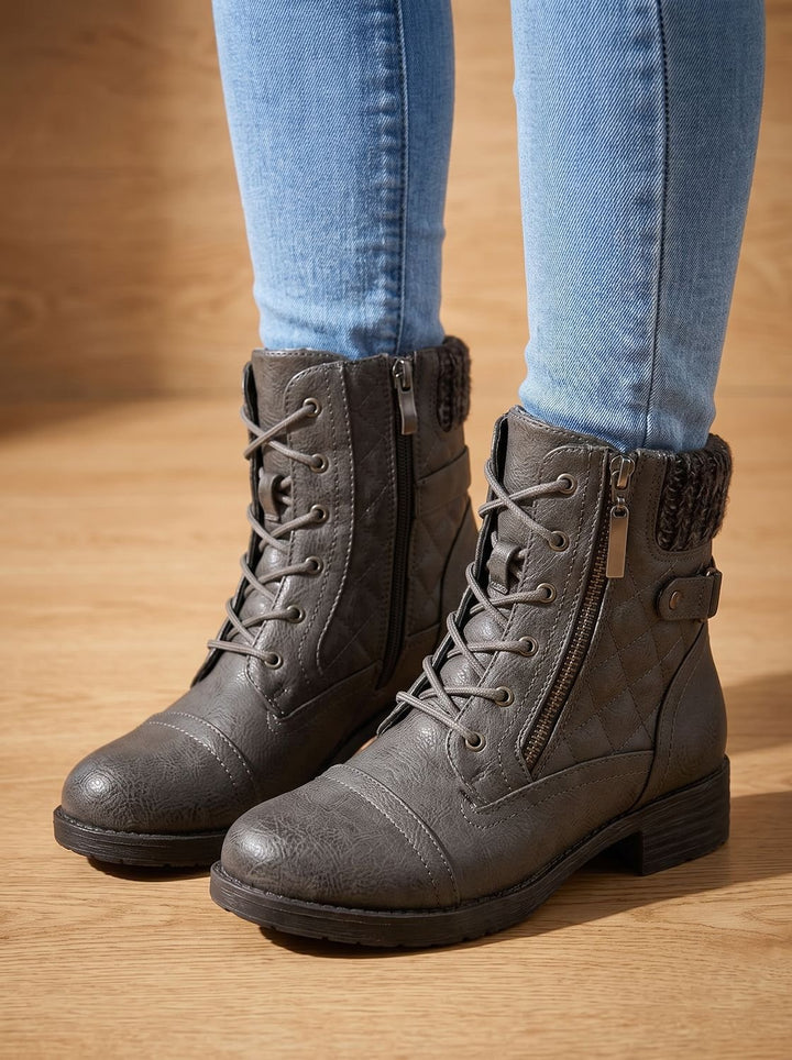 Megan | Cozy Quilted Lace-Up Block Heel Ankle Boots