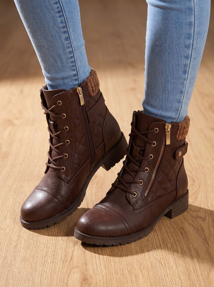 Megan | Cozy Quilted Lace-Up Block Heel Ankle Boots